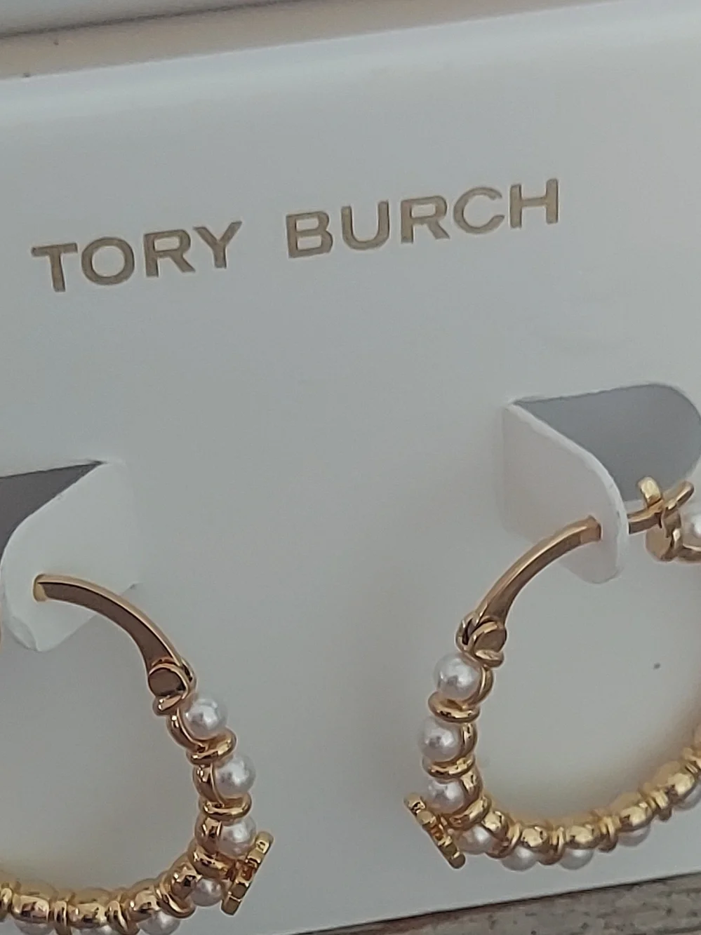 Tory Burch Gold Hoop Earrings with Pearl Accents